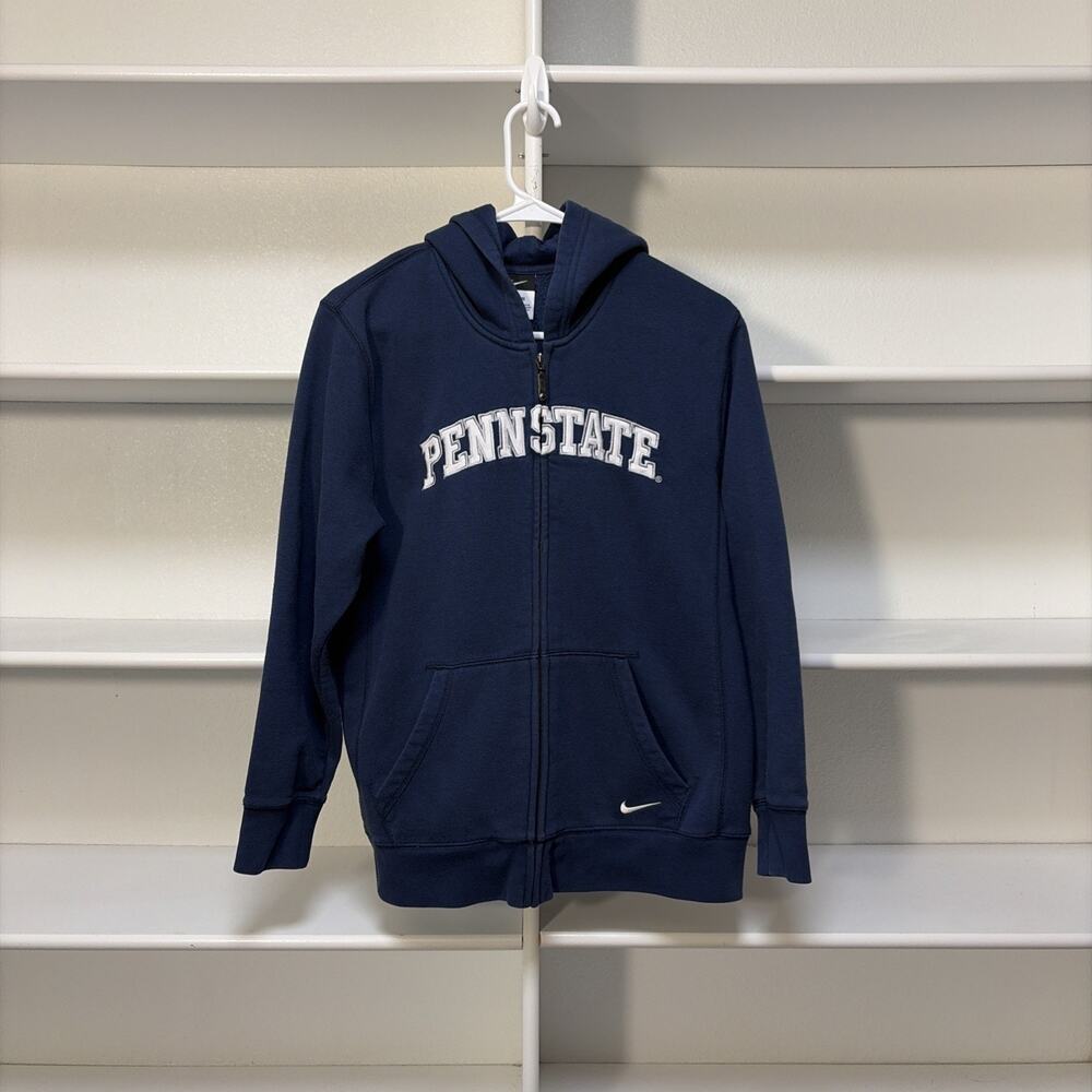 Y2K Nike Penn State Zip Up Hoodie Sweatshirt Large Navy Blue Logo Athletic